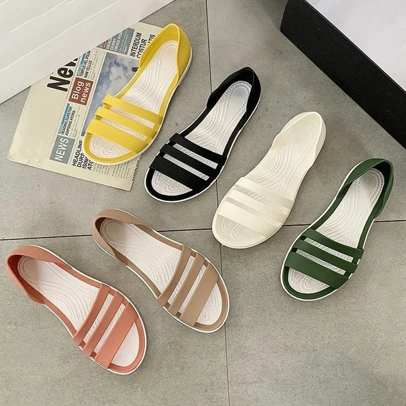 Fashion Open-Toed Slides Shoes For Women Summer Flat Sandals Candy Color Casual Beach Outdoot Female Ladies Jelly Slippers