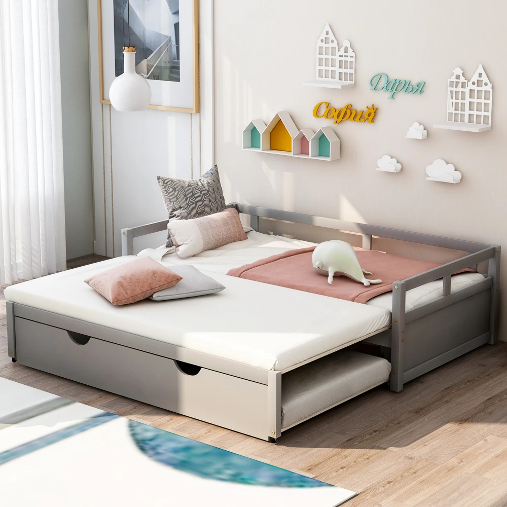 

Extending Daybed with Trundle, Wooden Daybed with Trundle, Gray(OLD SKU: WF194887AAE)
