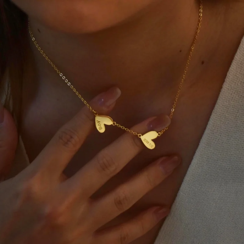 Custom Family Name Necklace，Personalized Stainless Steel Heart-Shaped Name Necklace，Engraved with Children's Names ，Gift for Mom