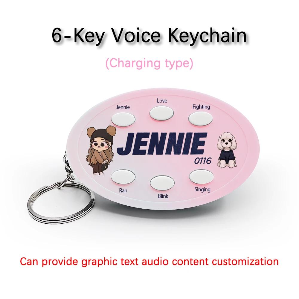 

Creative Voice Keyring For BLACKPINK Team Member Jennie Kim 6-Key Audio Picture Custom Rechargeable Cycle Keychain Pendant Gift