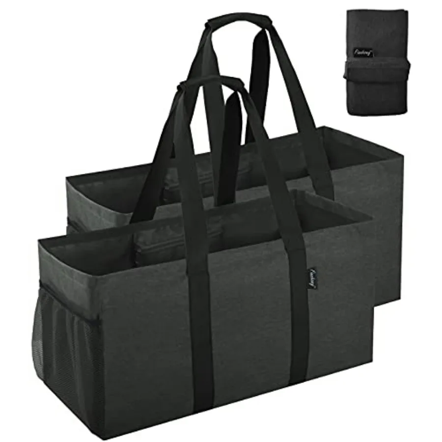 

Finnhomy 42L Extra Large Utility Tote Bag, Oxford Fabric Reusable Folding Grocery Bags with Handles and Pockets, 2 Pack
