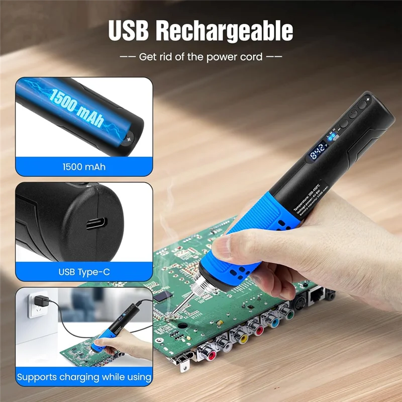 AB46-Cordless Soldering Iron Kit, LDE Digital Display USB Rechargeable Soldering Iron For Small Soldering Projects, DIY