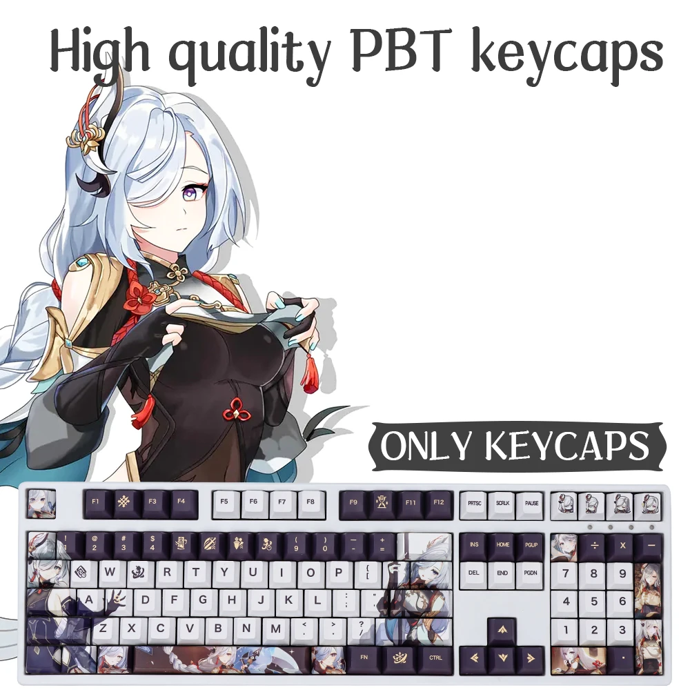 Imagem -01 - Genshin Impact Theme Black Keycaps Shenhe Keycaps Anime Pbt para Perfil Cereja Pbt Sublimação de Tintura Teclado Mecânico 136 Teclas