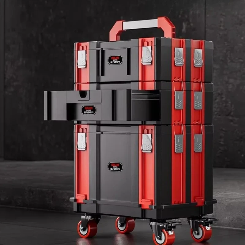 Modular Stackable Tool Case Toolbox Heavy Duty Lockable Metal Toolbox Portable Organizer Garage Auto Home Workshop Tool Chest