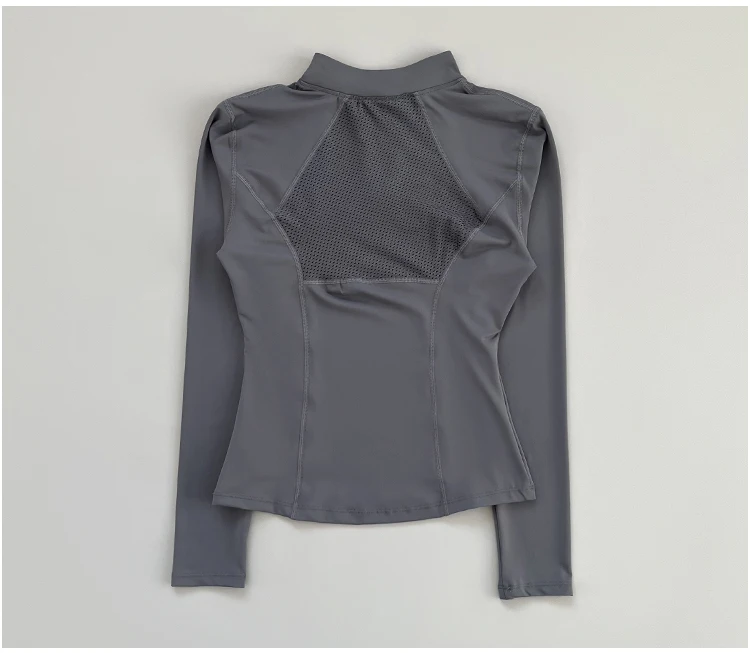Outdoor-Laufshirt für Damen, Frühling und Herbst, Neuer Yoga-Anzug mit Halbem Reißverschluss, Schlankmachendes Fitness-Trainingsshirt mit Langen Ärmeln für Frauen – Detail 15