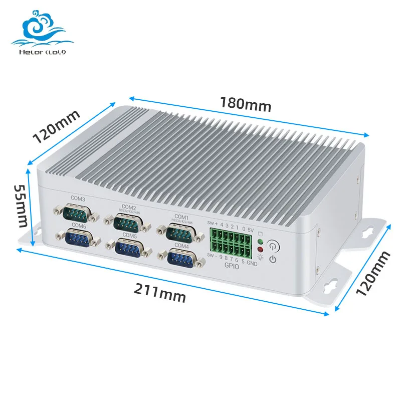 Helorpc Industriële Mini PC I3-6157U/j1900 Processor Ondersteuning Windows10 Linux met 2xGbE LAN 6xDB9 COM RS232/485 Fanless Computer
