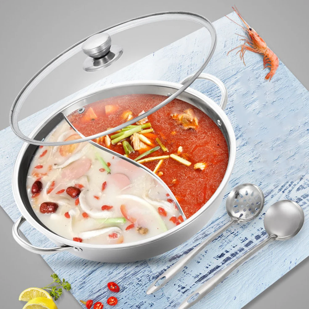 

1Set Hot Pot Double-Flavor Stainless Steel Divided Stock Pot Household Kitchen Pan for Induction Gas Stovetop Practical