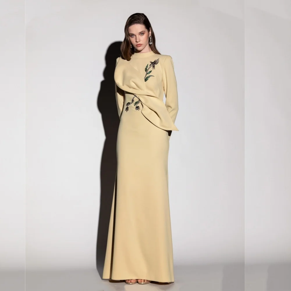 

Customized Classic Formal Evening Dress Glitter Pattern High Collar Trumpet Long Dresses Bespoke Occasion Elegant Party Wedding