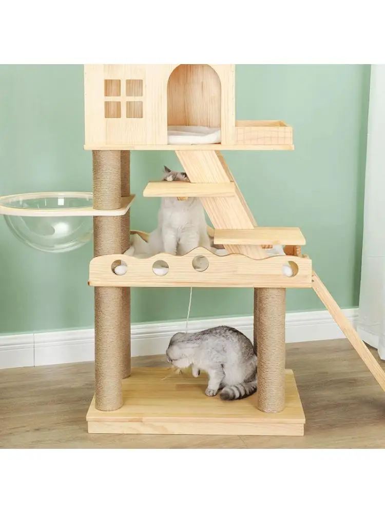 

Large Solid Wood Cat Climbing Frame Space Capsule Multi-layer Pet Cat Furniture Scratching Device, Scratching Post Cat Litter