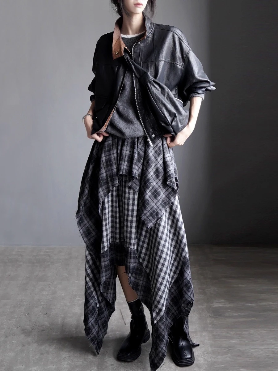 RORIRI القوطية غير المتكافئة طبقات تنورة منقوشة خمر مرونة الخصر فلوي كشكش الخام حافة تنورة طويلة كبيرة الحجم النساء الملابس #3