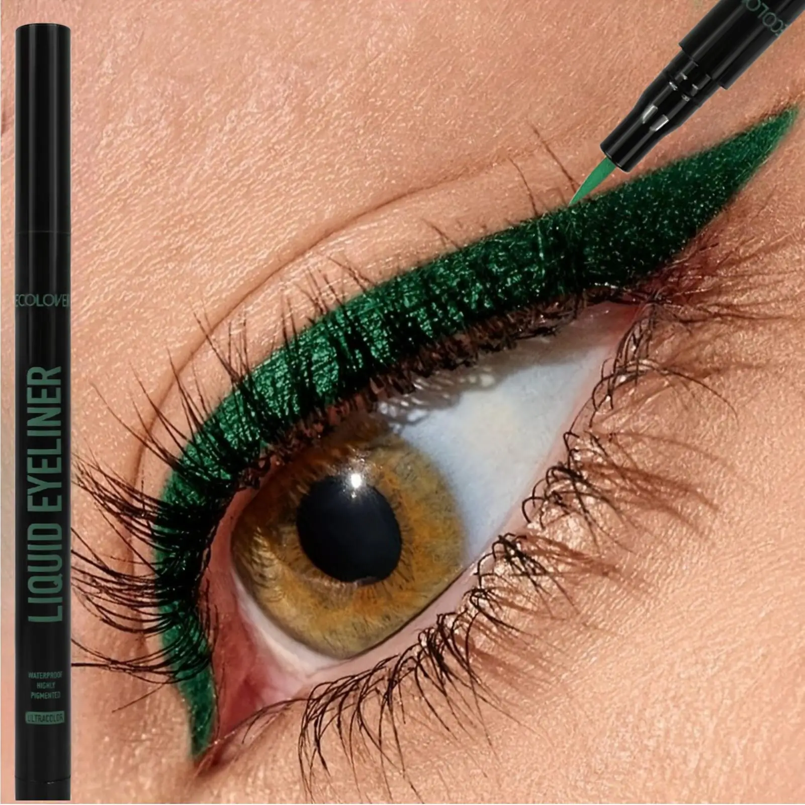 1 Stück 24-Stunden Langanhaltender Grüner Eyeliner Flüssigstift - Nicht-Klebende Formel für Verstärkte & Hervorgehobene Augenkontur-Make-up