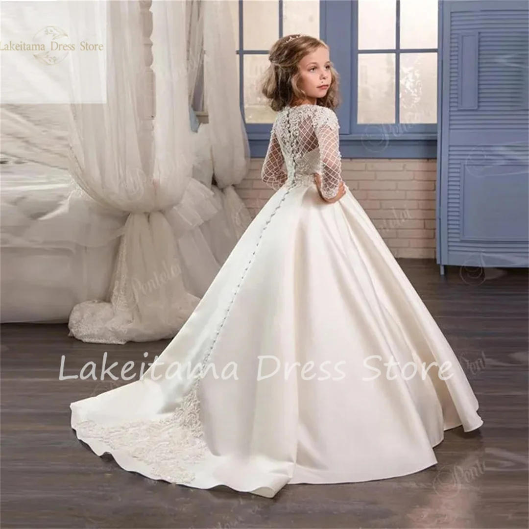 Simple Flower Girl Dresses Organza Cap Sleeves Girls Wedding Dress Kids Satin Sashes Bow Princess Evening Dress