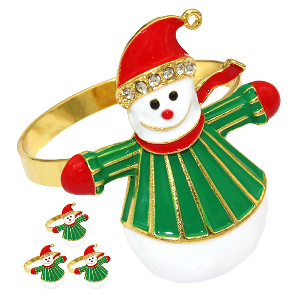 

4Pcs Snowman Metal Napkin Rings Alloy Xmas Party Napkin Buckles Dining Table Accessories Holiday Decoration Tableware Adornments