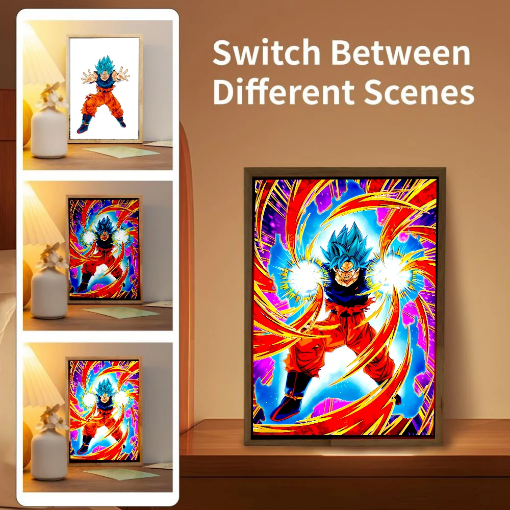 Dragon Ball Z Anime Figure Light Painting Photo Frame Dragon Ball Figures Goku Vegeta Led Night Light Room Decor Gifts Moon Lamp