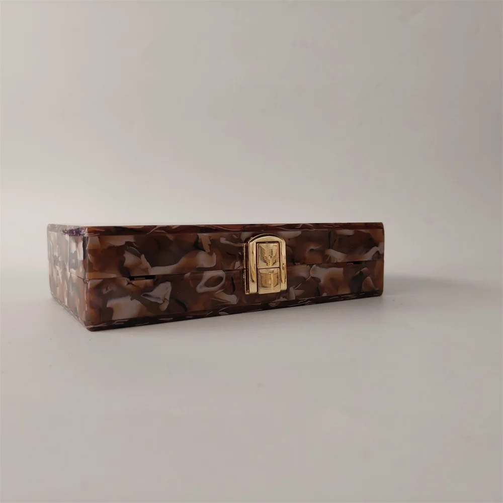 Women Brown Flower Acrylic Box Clutch Purse Lady Evening Bags Wedding Clutches Bridal Handbags Party Pro Minaudiere Mini Flap
