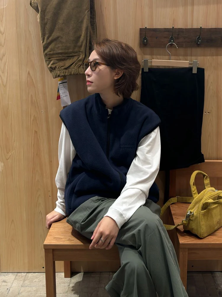 

Retro Oversized Fce Vest Women's Autumn Winter Design Loose Stand Collar Svel Jaet Trendy Layering Outerwear