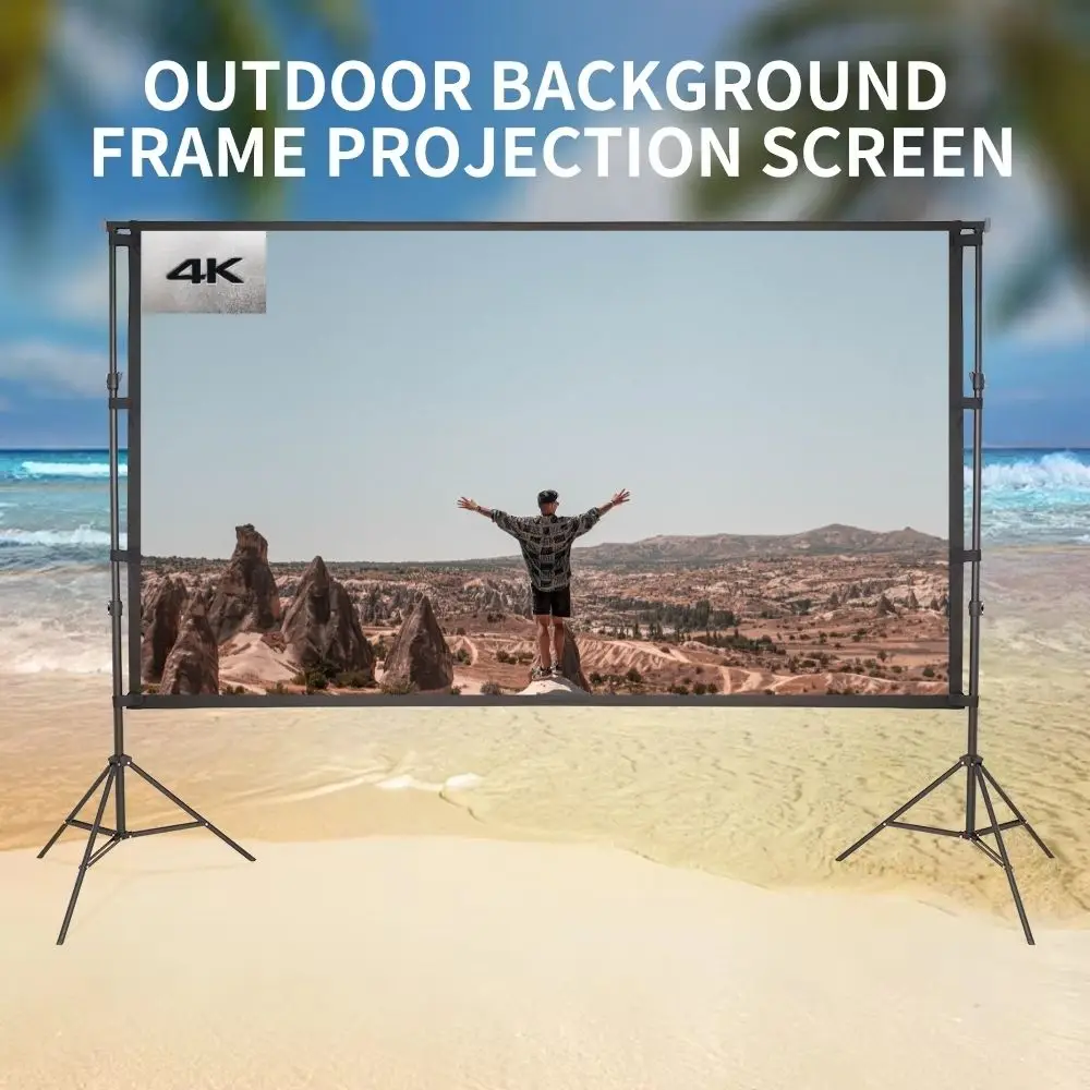 Portable Projector Screen with Background Stand Outdoor Movie Screen 120 Inch 16:9 Light-Weight Easy Setup Windproof