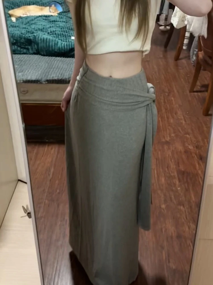 กระโปรงถักทรงเอ ผูกเอว ผู้หญิง ฤดูร้อน ดีไซน์ใหม่ สวยเก๋ ช่วยพรางหุ่น ทรงยาวพลิ้ว กระโปรงเอวสูงทรงเอ