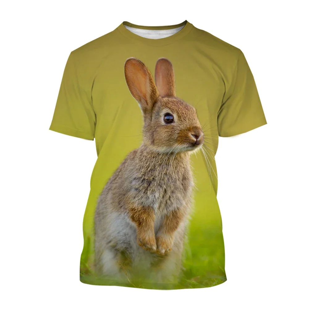 Cute Rabbit Pattern 3D Print t-shirt girocollo da uomo estiva Casual manica corta Pullover oversize Fashion Tee top abbigliamento da uomo