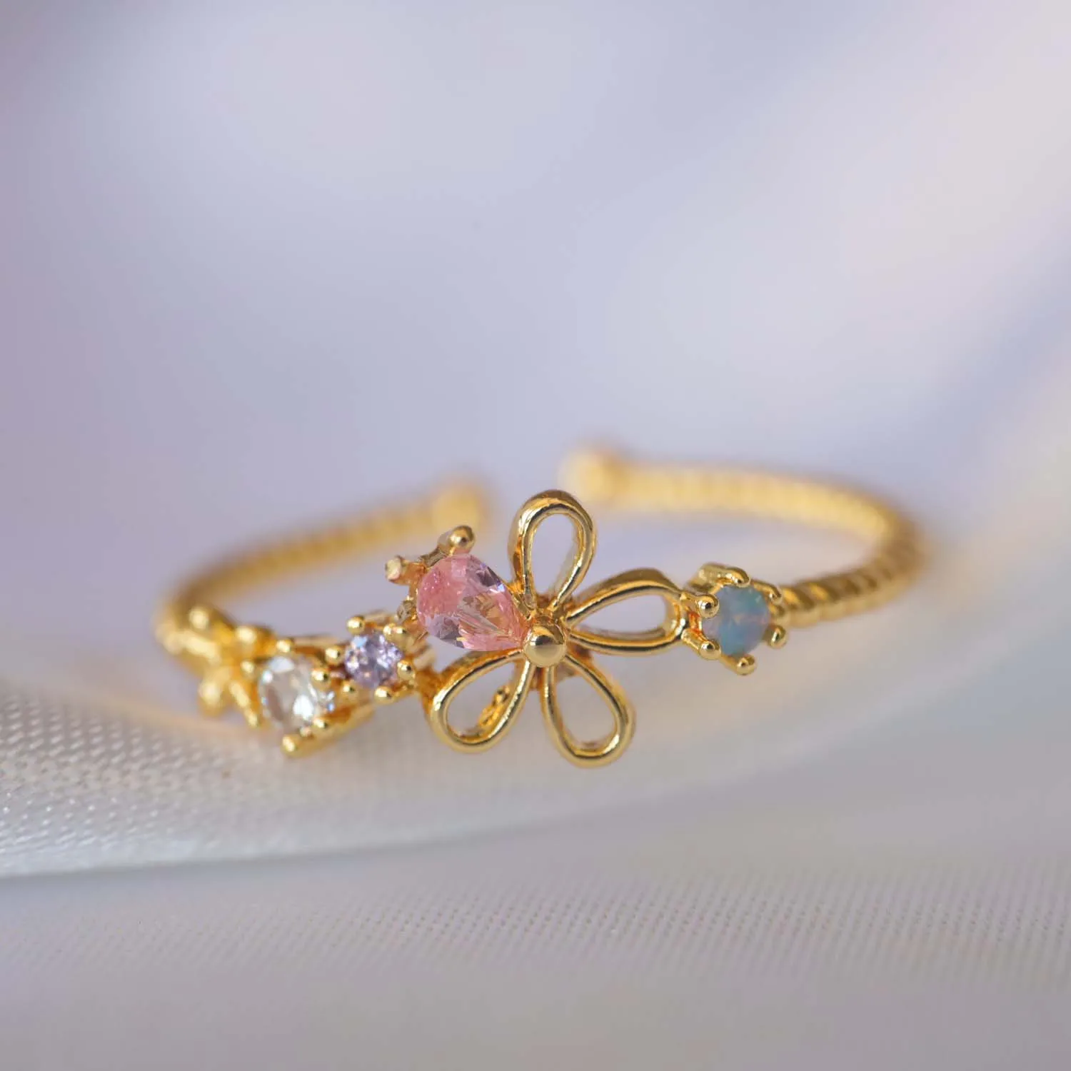 جديد Ins الوردي الزركون جوفاء زهرة خواتم للنساء قابل للتعديل حلقة صغيرة الاتجاه الزفاف الجمالية مجوهرات هدية