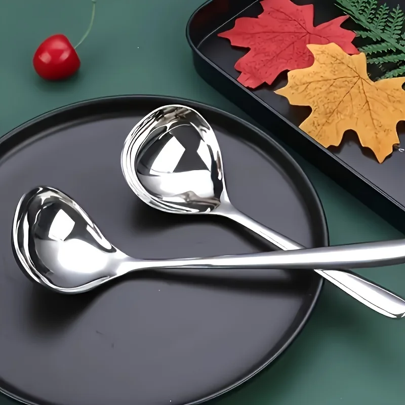 2pcs Heavy-Duty Stainless Steel Serving Spoons Rust-Resistant,Long Handle For Easy Kitchen Use With Soup,Porridge