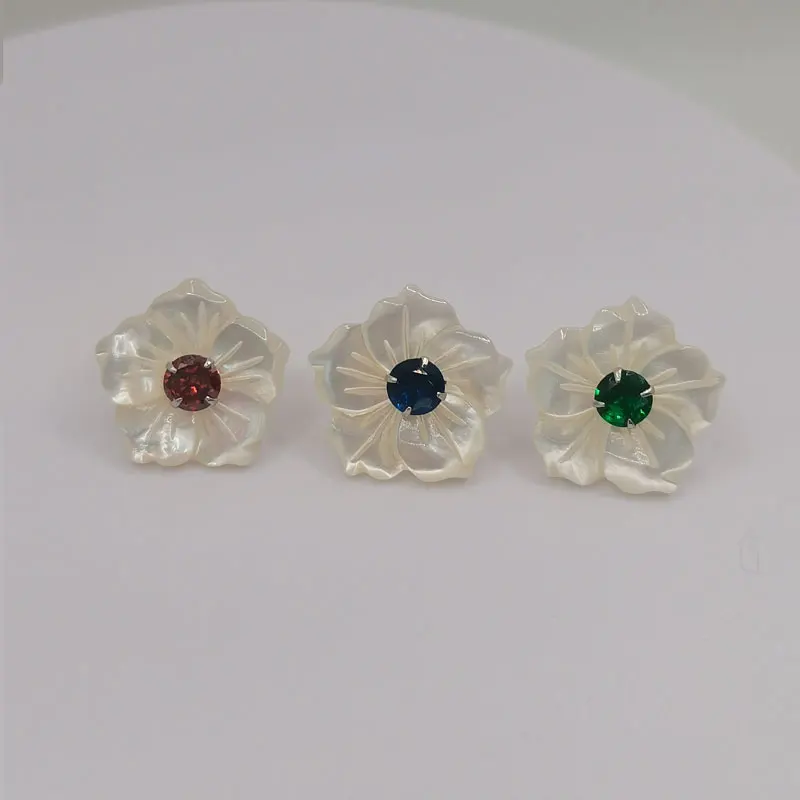 6 Colors Flower Sea Shell Round AAA Cubic Zirconia Detachable Stud Earrings Jewelry Wedding Party Gift Women's Fashion