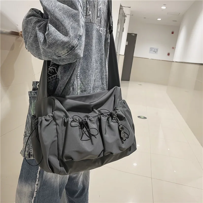 Fashion brand literary youth shoulder bag (female ins style) solid color lovers versatile work clothes bag (male canvas bag)