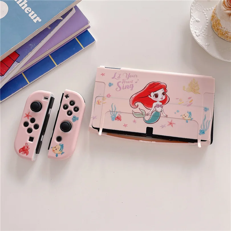 Disney-funda protectora de sirena para Nintendo Switch, carcasa suave para estación de carga, Oled, NS, Protector de cristal