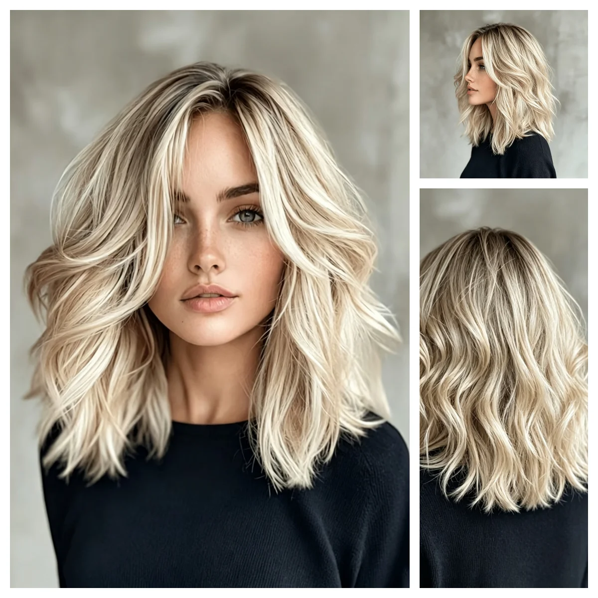 Lothoey Dirty Blond Lace Frontal Wig Ash Brown with Light Blonde Highlights Balayage Waves Money Piece Natural Hair Wig