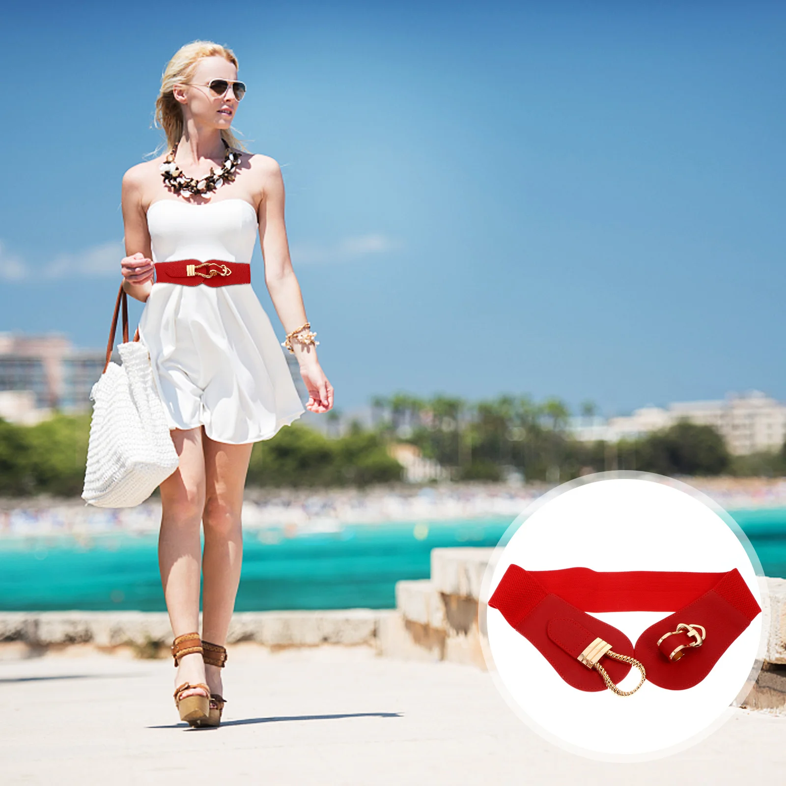 

1Pcs Wide Elastic Waist Band for Dress Decorative Buckle Waistband Practical Clothes Accessory Stylish Women Wide Dress Belt