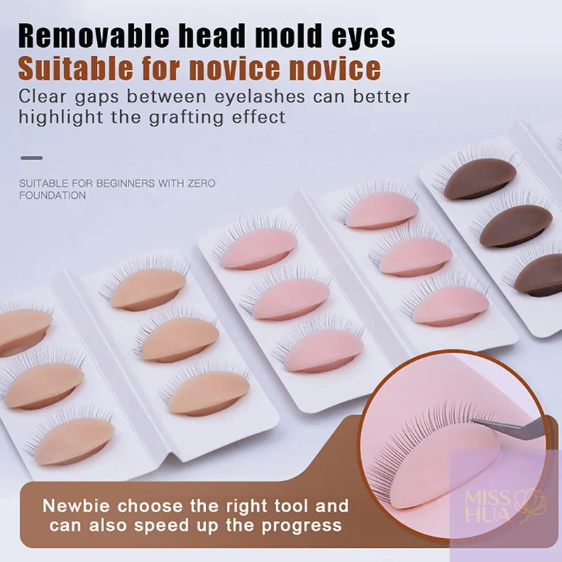 HUA 3 Paare/satz Ersatz Falsche Wimpern Verlängerung Praxis Kopf Modell Silikon Abnehmbare Augenlider Tattoo Training Augen Mannequin