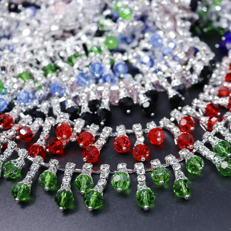 Multicolor high quality glass beads Fringe Trim Crystal Irregular Tassel Chain accessories costumes wedding dress Accessories