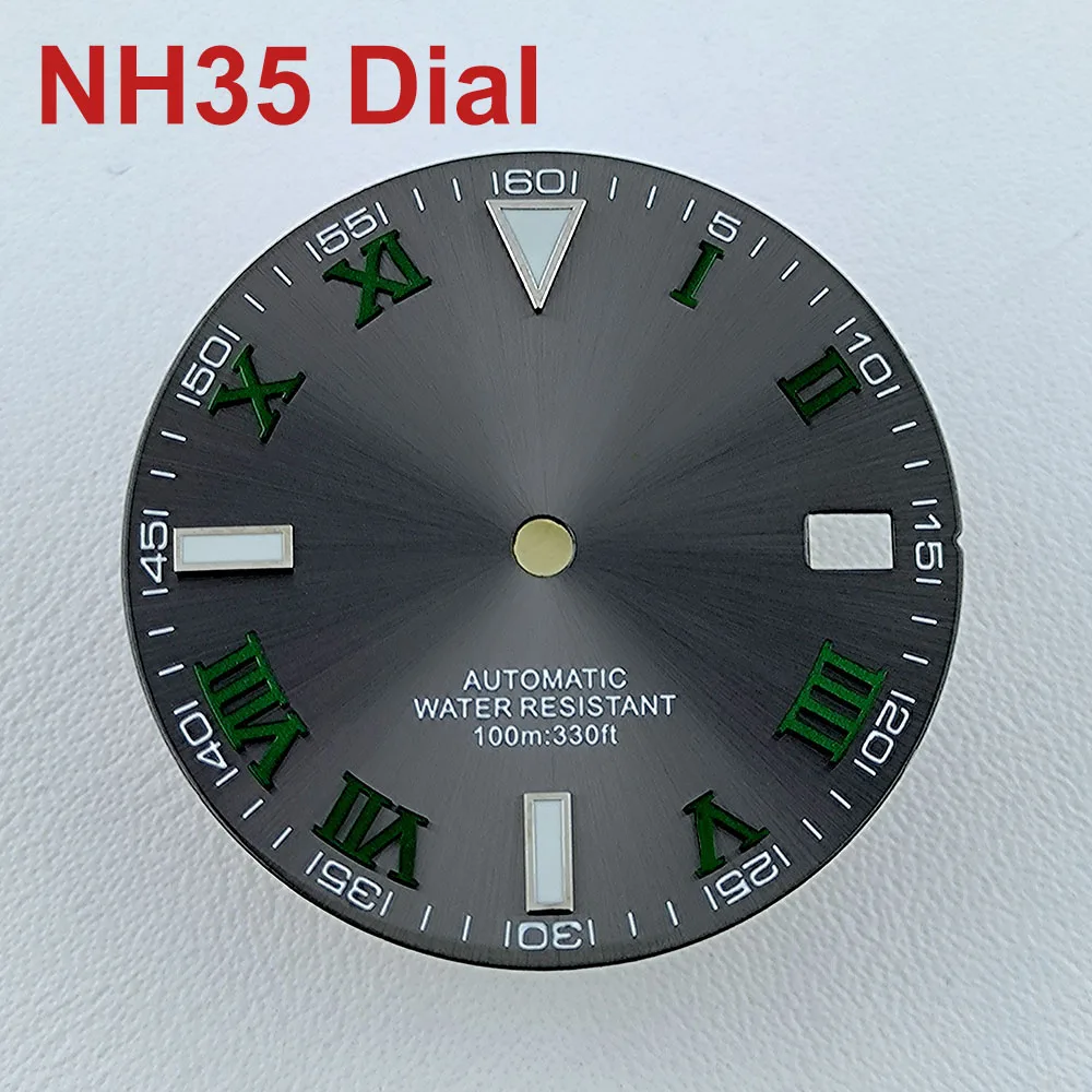 

29mm Roma Numerals Dial NH35 Dial Custom logo Metal Numbers dial Green Luminous dial Fit NH35 NH36 movement watch accessories