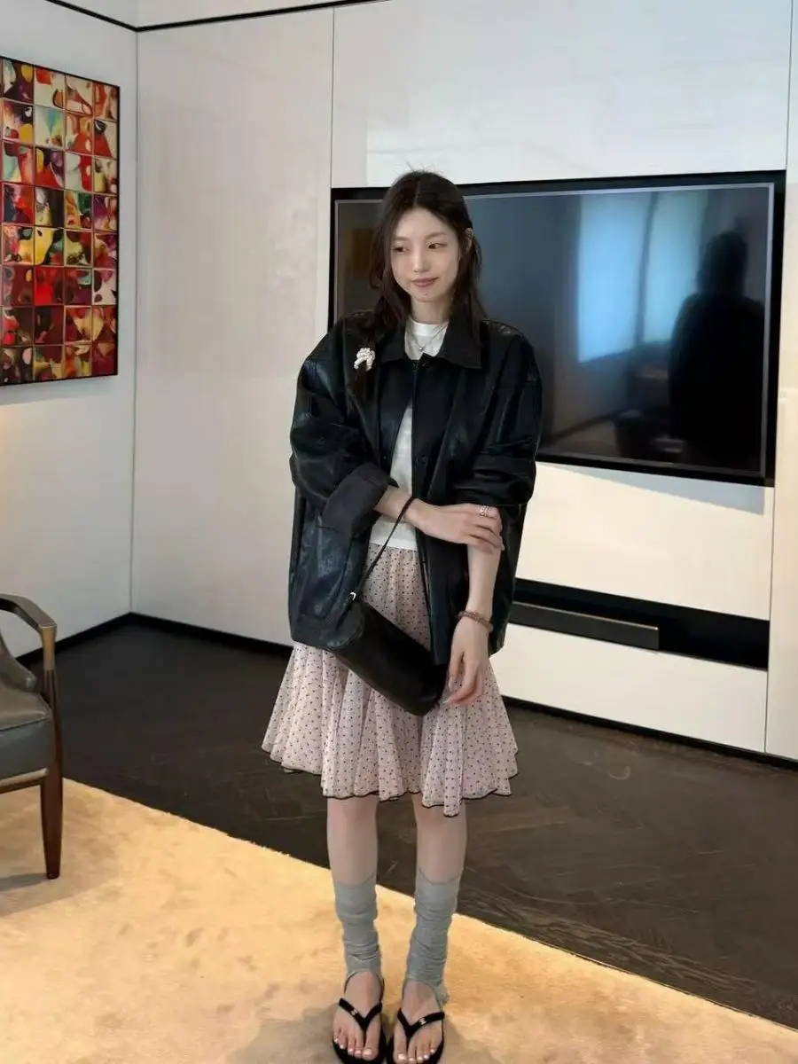 

Свободная повседневная женская куртка из искусственной кожи в винтажном стиле Dongda Gate, короткое пальто из полиэстера с длинными рукавами на молнии