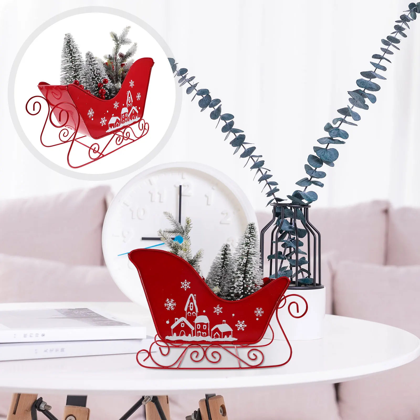 

Ornament Desktop Metal Adornment Party Holiday Xmas Diy Decoration Festival Decor Photo Prop Desktop Sleigh Christmas Theme