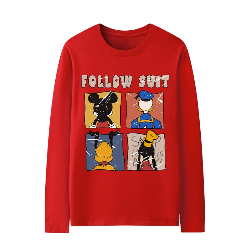 

Cartoon Mickey Mouse T-shirt Crew Neck Long Sleeve Cotton Women's Top Men's/Women's Animation Peripheral Fashion Disney T-Shirt