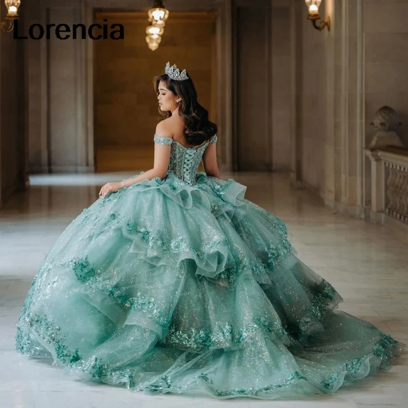 Lorencia Luxury Wilson Quinceaneraドレス、3D flower apple、Bebed mexico bow Corset、甘い16ボールガウン、yqd810