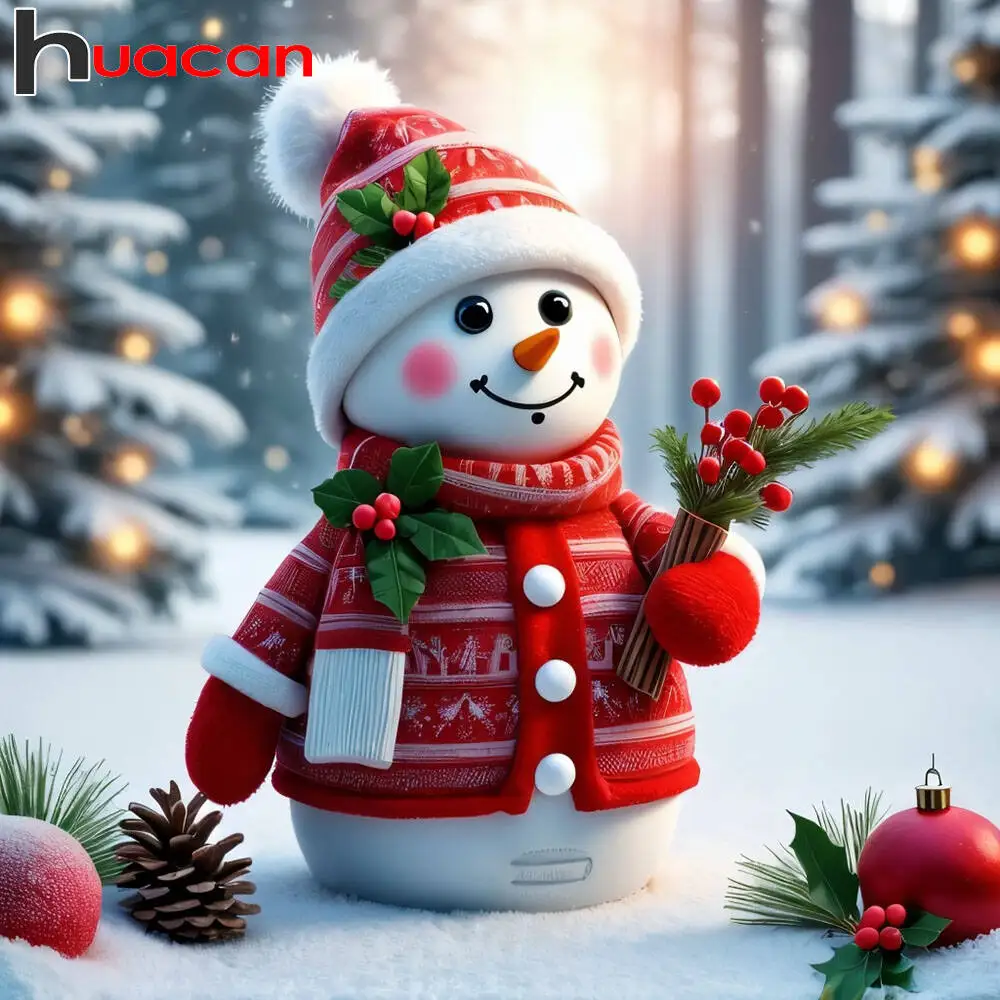 HUACAN 5D DIY Schneemann Diamant Malerei Weihnachten Diamant Mosaik Kunst Kiefernwald Komplettset Handgemachtes Geschenk