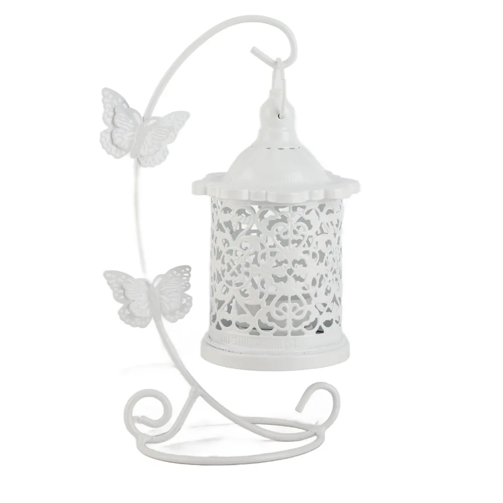 Iron White Hollow Birdcage Lantern 5.31x9.25 in white Tabletop Birdcage Ornament Dual Use Hang/Stand Hanging Birdcage Decor Lamp