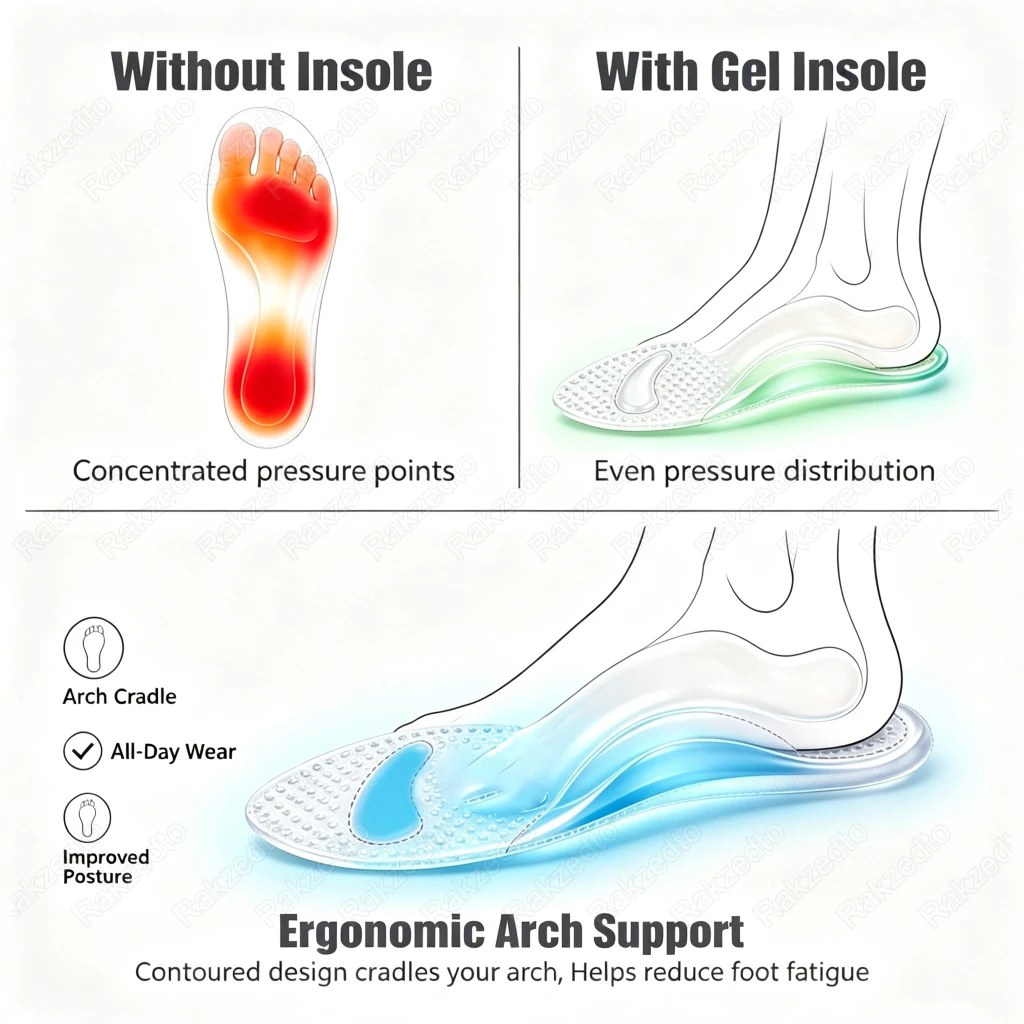 Silicone Insoles for Shoes Soft Sole With Arch Support Orthopedic Insoles for High Heels Work Boots Woman Inserts Fatigue Relief