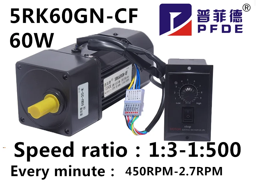 5RK60GN-CF 220V AC Geared Motors 60W Induction Small Machine 2.7/4.5/6.9/9/12.5/18/22/27/33/45/54/67/90/108/135/180/225/270/450