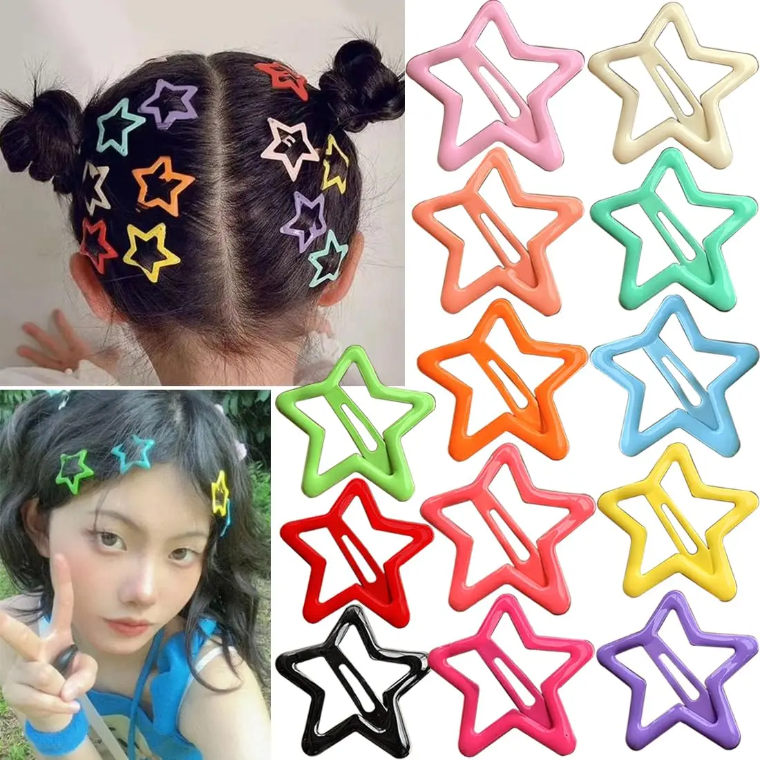 

24PCS Color Hairpin Star Hair Accessories Non-slip Star Hairpin For Girls And Women Metal Hairpin Star Hairpin Cute