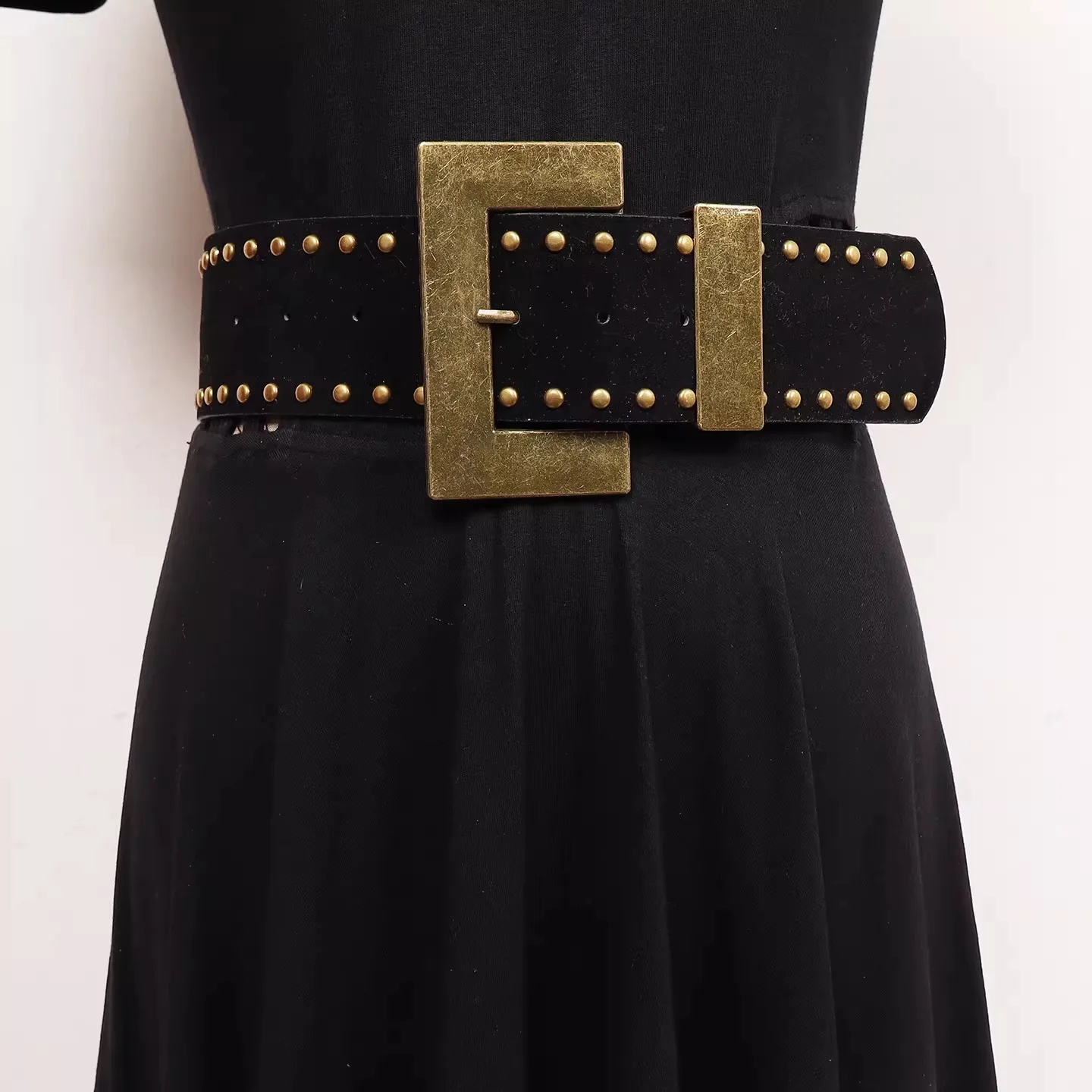 Women's Vintage Suede PU Leather Rivet Punk Cummerbunds Female Dress Corsets Waistband Belts Decoration Wide Belt R2522
