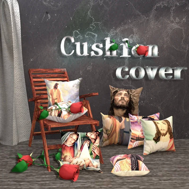 Religious Cushion Cover Jesus Girl Believers Pattern Print pillocase for Bedroom Sofa Pillow decoration