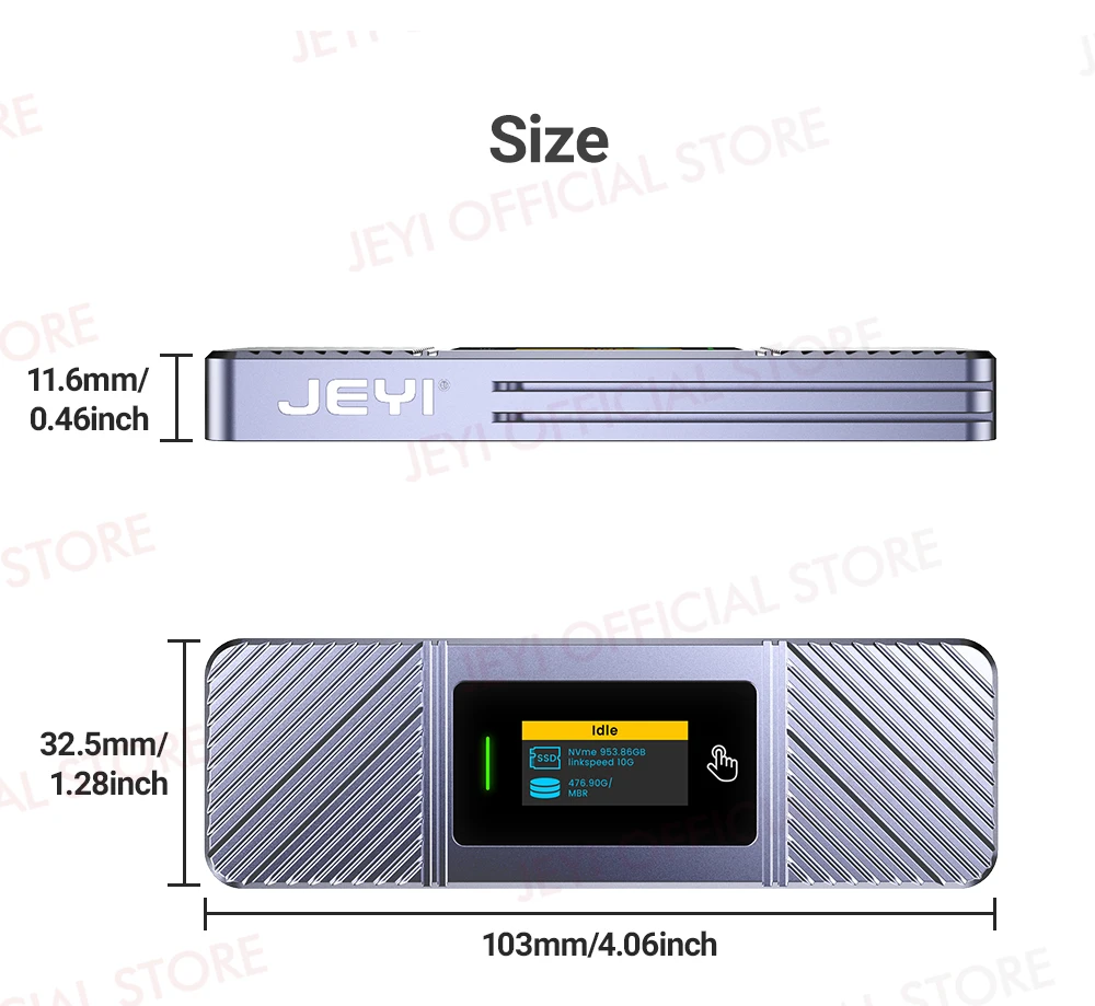 JEYI Visual Smart M.2 NVMe NGFF SSD-Gehäuse, unterstützt 5s-Schreibschutz, 3s Re-connect, USB 3.2 Gen2 10 Gbit/s, UASP-Trimmung – Detail 16