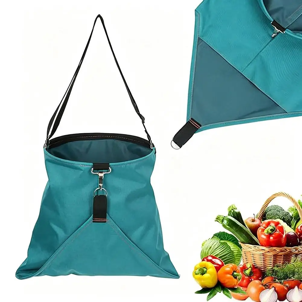 Harvesting Apron with Quick-Empty Bottom 600D Oxford Fabric Fruit Picker Bag with Steel Ring Opening