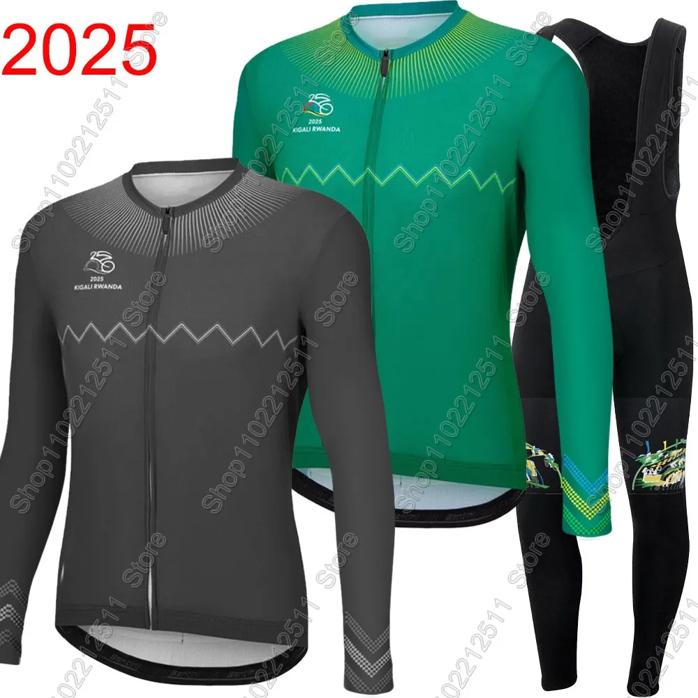 

Kigali Rwanda 2025 комплект велосипедного трикотажа национальной сборной для мужчин с длинным рукавом, зимняя летняя одежда, костюм для горного велосипеда, дорожные брюки, нагрудник Ropa