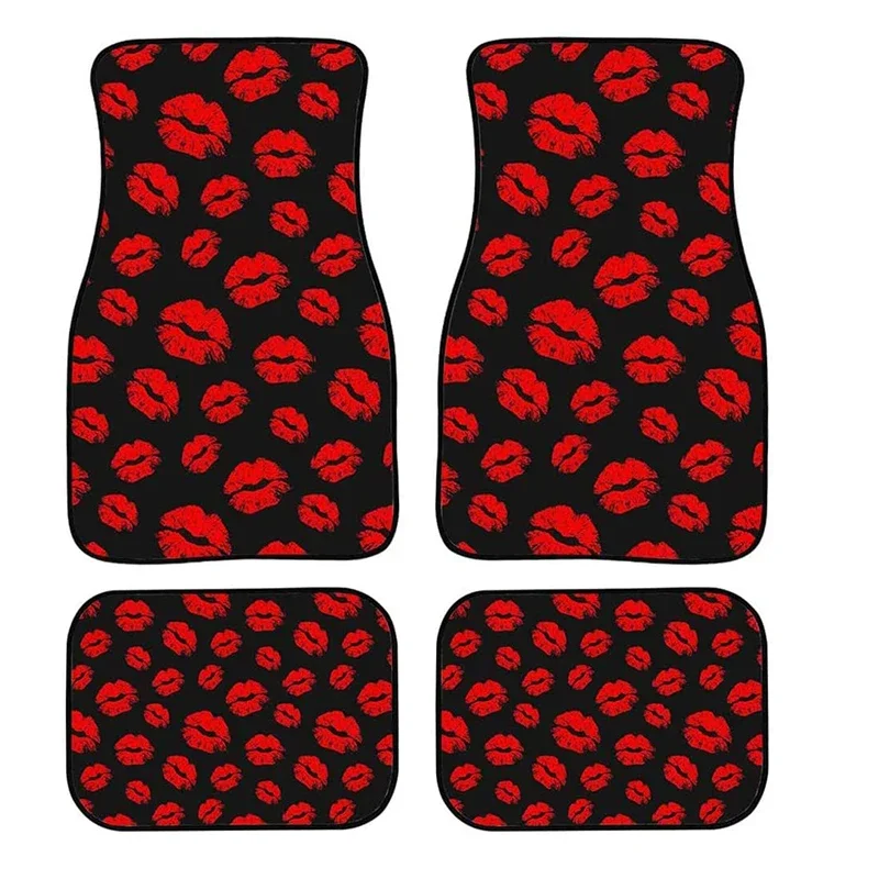 Miracle Holiday Red Lip Black Neoprene Automobile Ground Mat Women Girl Universal Car Interior Carpet