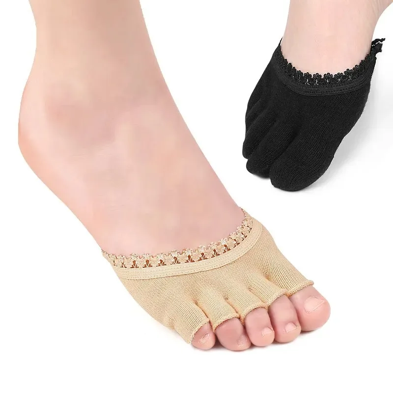 Chaussettes invisibles à cinq orteils pour femmes, coussinets à l'avant-pied, talons hauts, porter des demi-chaussettes, dentelle confortable, produits de soin des douleurs aux pieds, 1 paire