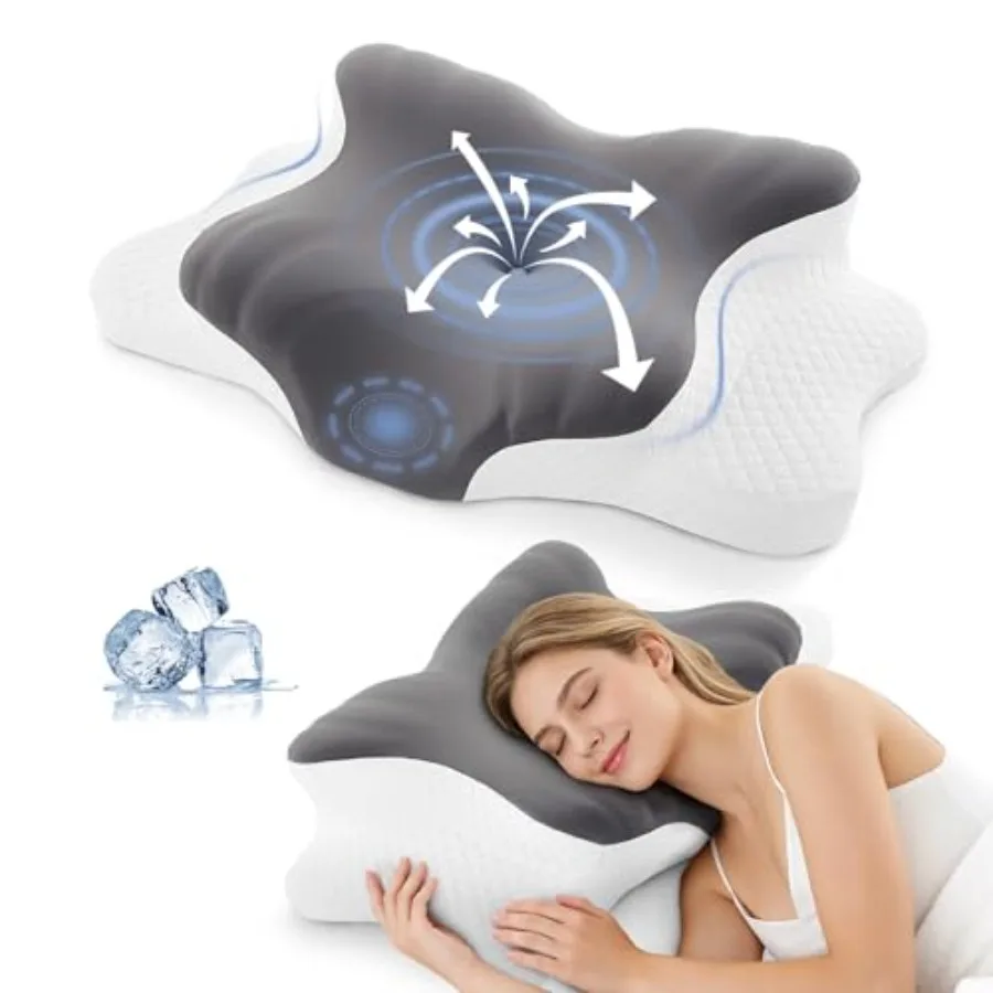 

Cervical Pillow for Neck Support: Contour Memory Foam Pillow for Side Back Stomach Sleepers - Ergonomic Neck Pillow with 2 Heig